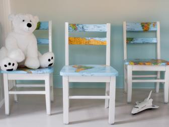Map Decoupaged Onto Wooden Kids' Chairs