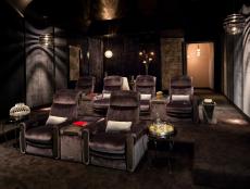 Designer Kari Whitman creates a state-of-the-art home theater with lush fabrics, cozy seating and glam accessories.