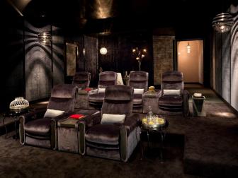 Gray Home Theater With Plush Upholstered Seats
