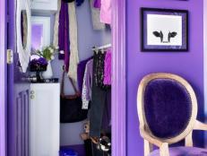 Purple Girl's Bedroom Closet With White Accents