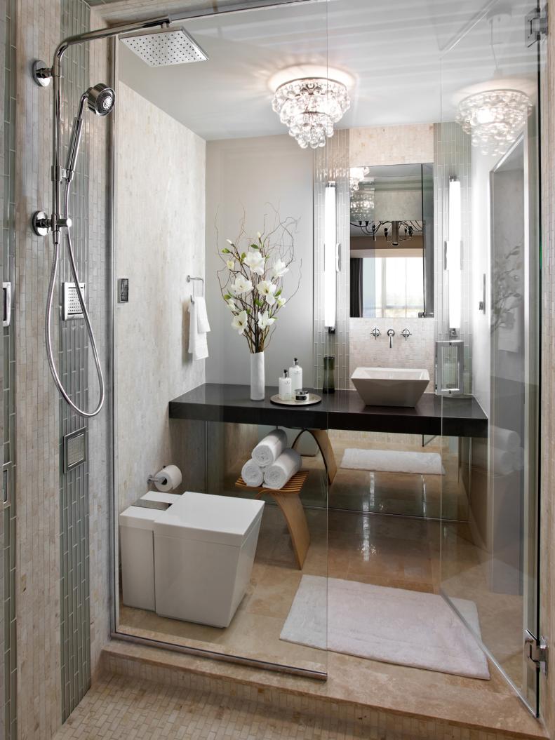 Contemporary White Bathroom with Floating Vanity and Neutral Tile