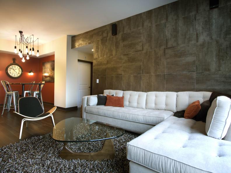 Modern living room with white sectional