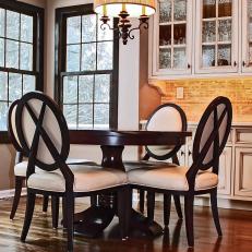 White Transitional Dining Room With White Chairs