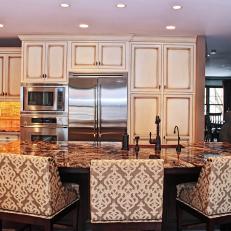 White Transitional Kitchen with Breakfast Bar