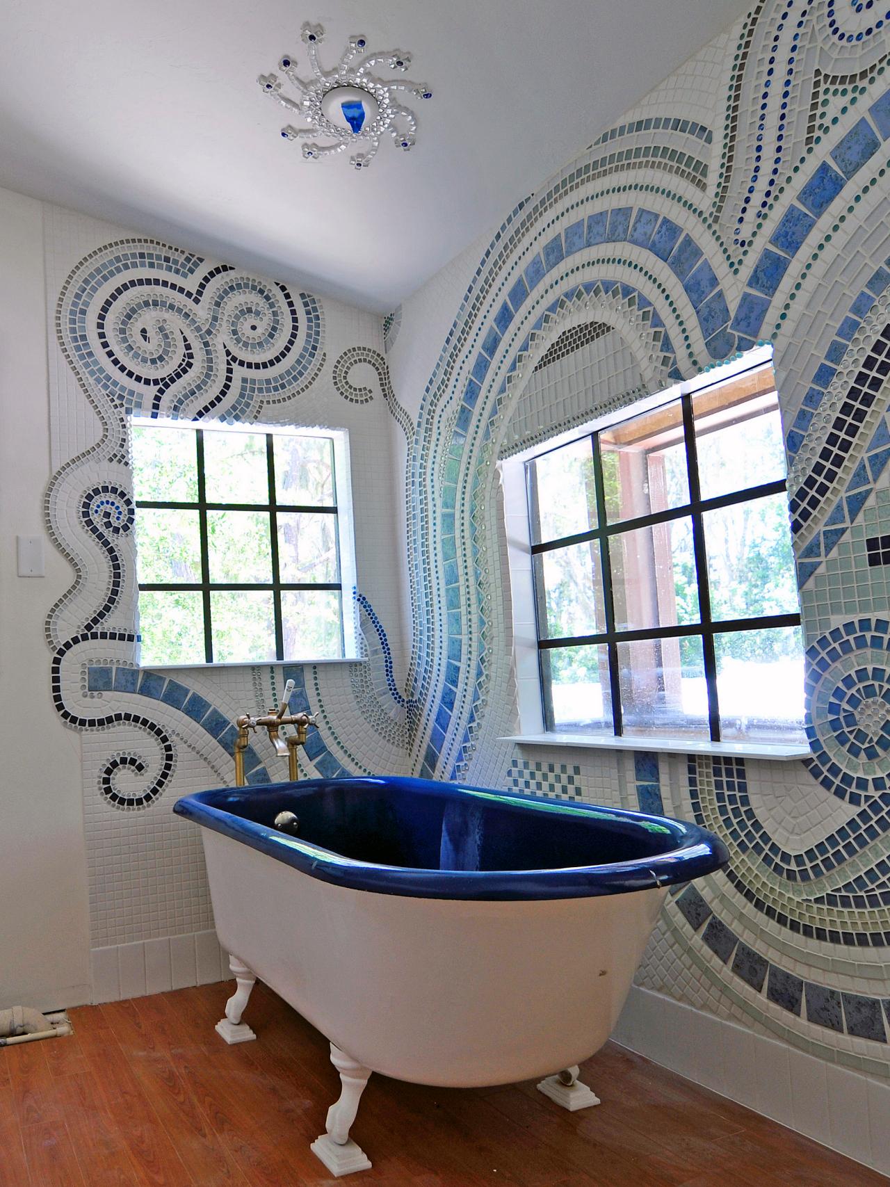 Mosaic Tile Wall Art and a Splash of Deep Blue Brings an ...