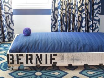 Personalized Pallet Dog Bed With Blue Cushion