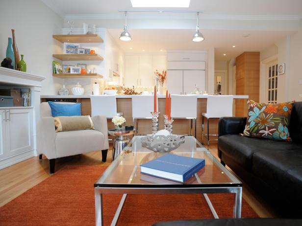  Transitional  White Living  Room  Open to Kitchen  HGTV