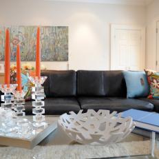 Transitional Living Room With Pops of Orange