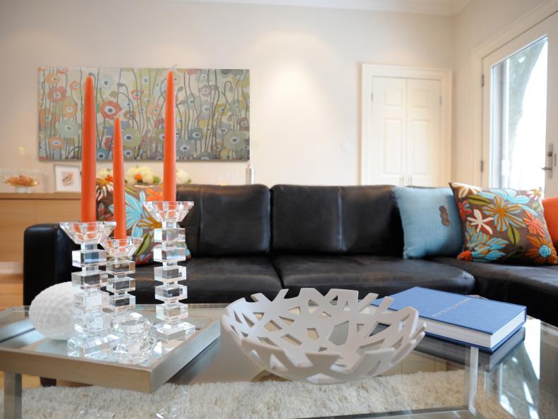 White Living Room With Black Sectional 