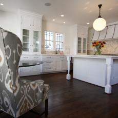 Traditional White Kitchen With Pattern Accent Chair 