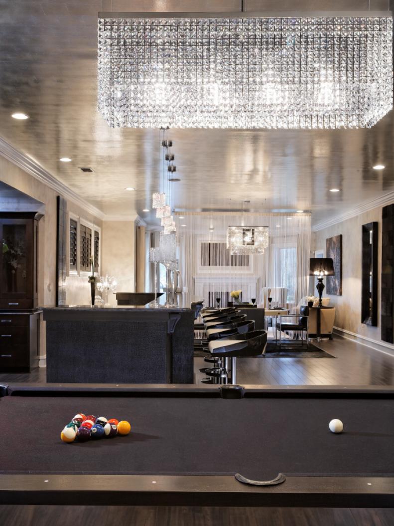 Game Room With Chandelier