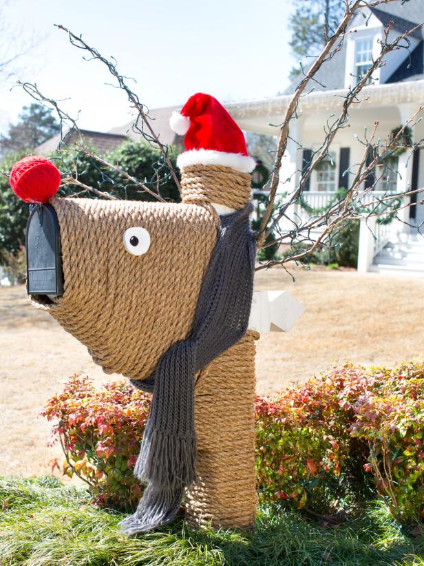 Mailbox Wrapped in Rope to Resemble Reindeer