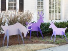 Purple Plywood Reindeer in Front Yard