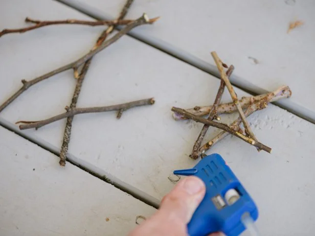 Twig Star Ornaments Being Glued