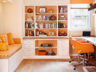 Contemporary Home Office With Built-in Bookshelf