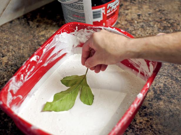 Dip each large leaf fully into the wet plaster.