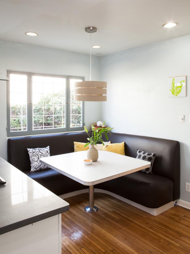 kitchen table with booth and chairs