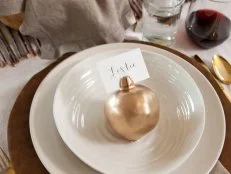 Layered Thanksgiving Place Setting With Pomegranate Place Card