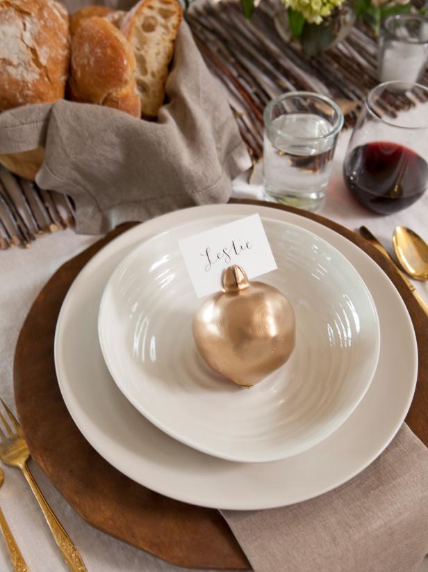 Layered Thanksgiving Place Setting With Pomegranate Place Card