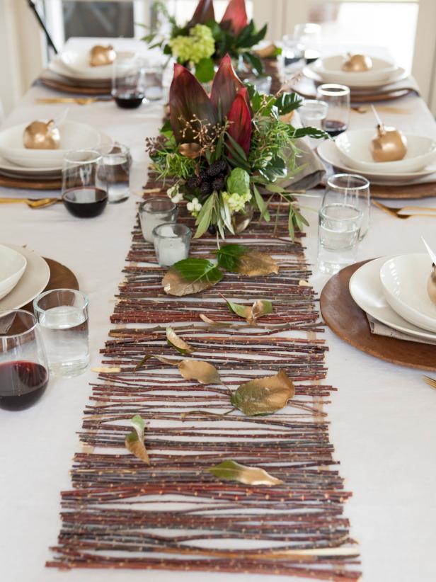 Holiday At Home Coco Stick Twig Table Runner 13" x 70" Wood Brown Gray Variation