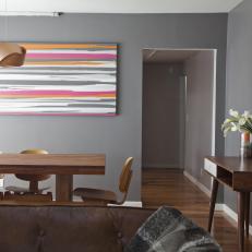 Contemporary Dining Room With Striped Artwork