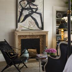 Eclectic Living Room With Brick Fireplace
