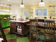Colorful Vintage Kitchen with Green Range