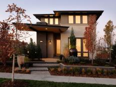 Inspired by the architecture of Frank Lloyd Wright and combined with subtle nods to airplane design, the front facade of HGTV Green Home serves up both style and comfort.