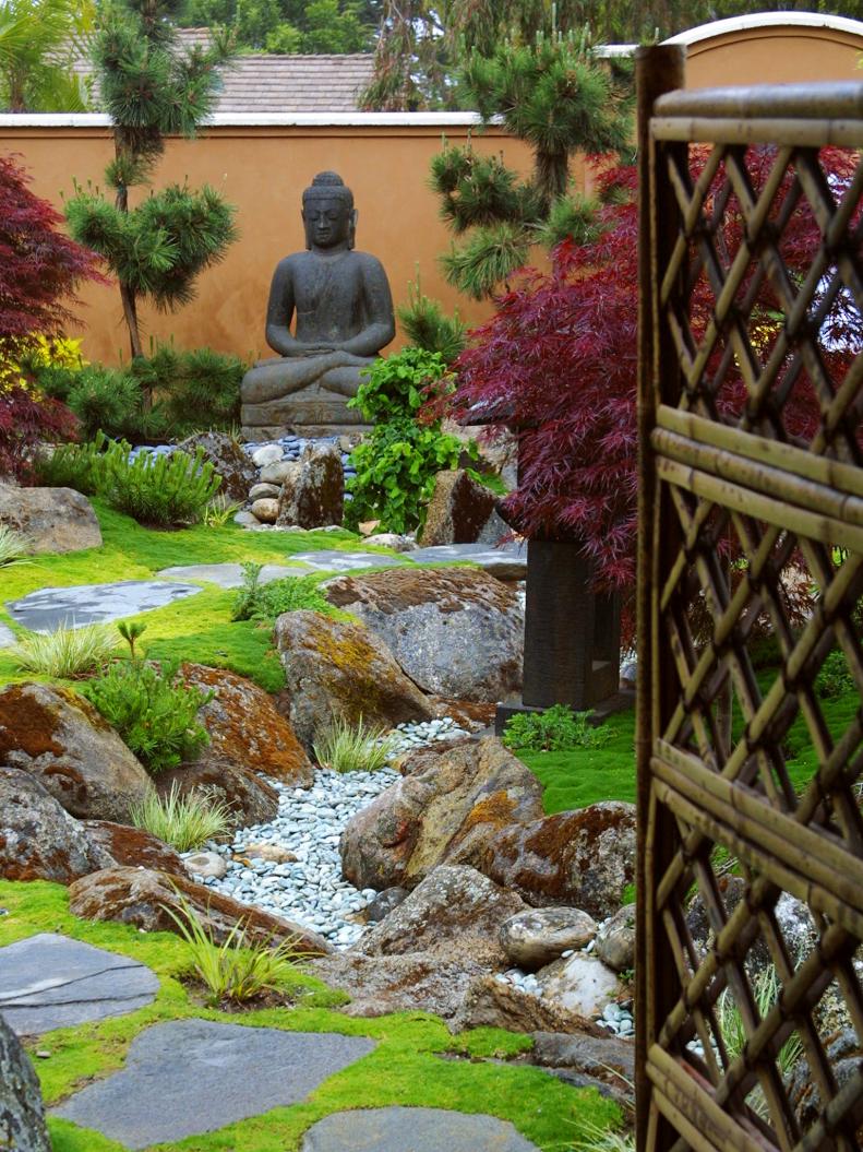 Japanese Zen Garden With Buddha Statue