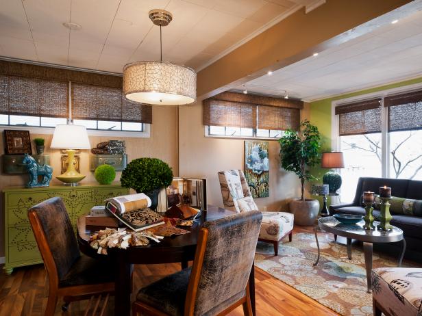 Neutral Living Room With Small Table, Sitting Area, Brown Blinds