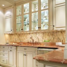 White Kitchen Cabinets With Brown Tile Backsplash