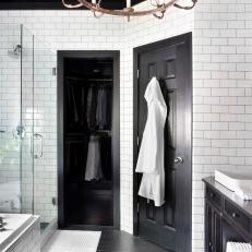 Black and White Bathroom With Subway Tile Walls
