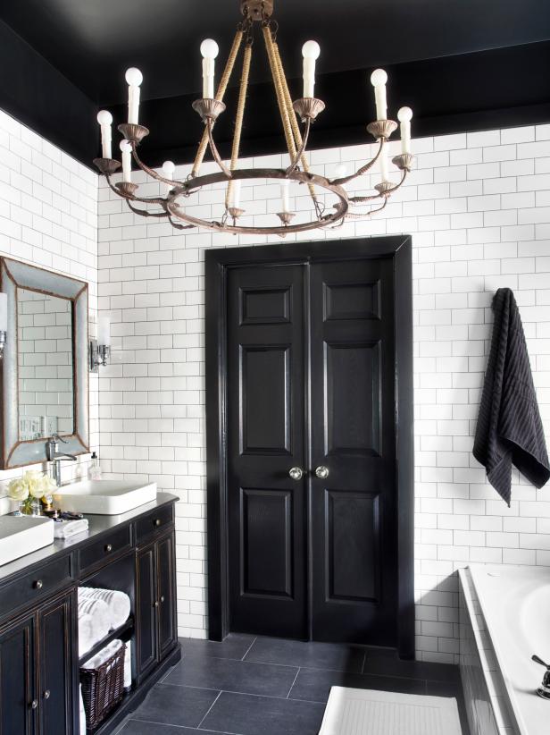 Contemporary Bathroom in Black and White With Subway Tiles