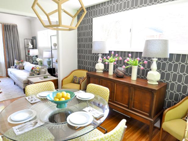 Yellow & Gray Mid-Century Modern Dining Room 