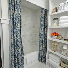 Cornice Board Shower Curtain in Traditional Bathroom