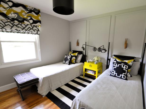 Guest Room With Twin Beds And Black White And Yellow