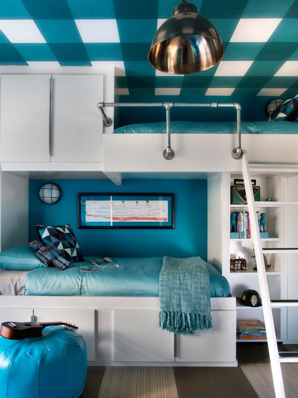 Bunk beds with cabinet storage