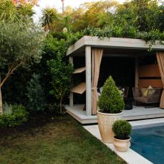 Poolside Gazebo With Outdoor Curtains