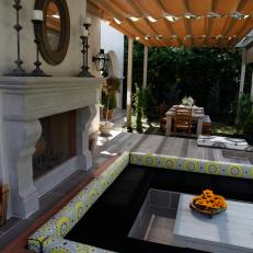 Outdoor Sunken Patio With Grand Fireplace