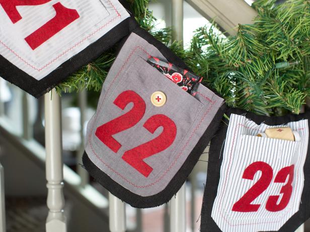 Put old men’s shirts to new use this holiday season as garland which doubles as a useable advent calendar. Once the banding is attached to each pennant, hang your finished garland along the banister or drape around the Christmas tree. As children count down the days leading to Christmas, allow them to take a treat or gift from a pocket each day.