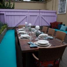 Outdoor Deck Dining Area With Lavender Fence