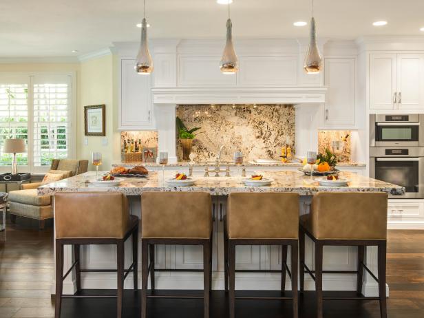 White Contemporary Kitchen With Granite Backsplash | HGTV