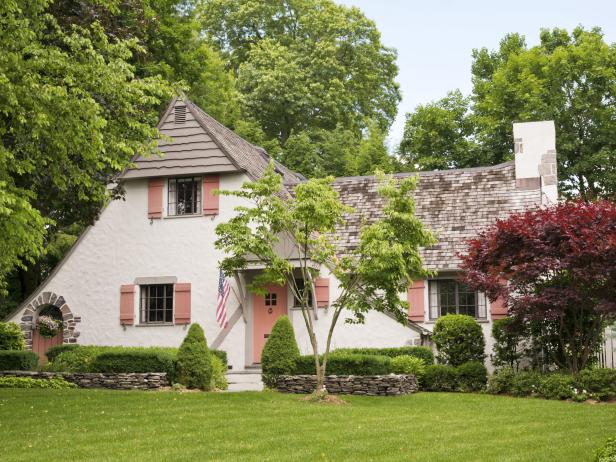 Pink and White Cottage Exterior 