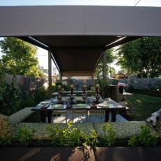Outdoor Dining Area With Pergola and Bench Seating