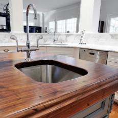 After: White Transitional Kitchen Island With Sink 