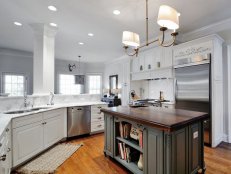 White traditional kitchen with gray island