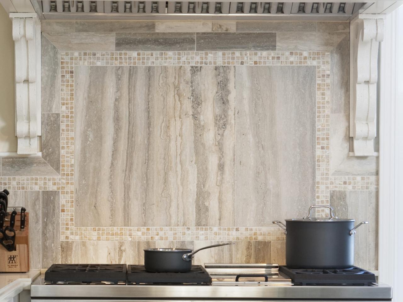 limestone brick backsplash