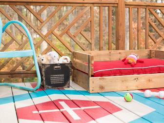 Brightly Painted Deck With Dog Bed & Toys
