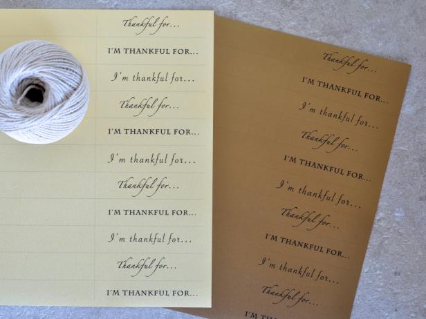Create a few templates with the words &quot;I'm thankful for...&quot; in different fonts. Print them out on four sheets of card stock.