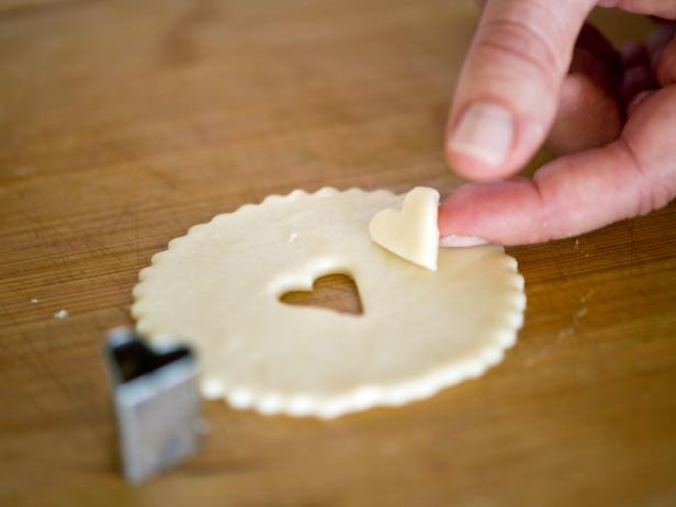 Use cutter with crimped edges for added decorative detail. Use a heart-shaped cutter to punch an air hole in the top crust circle.
